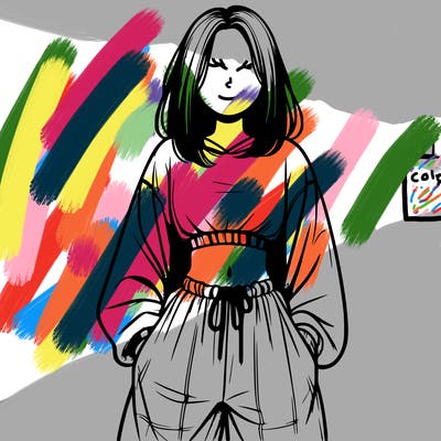 realistic girl faceless with baggy pants and a crop top