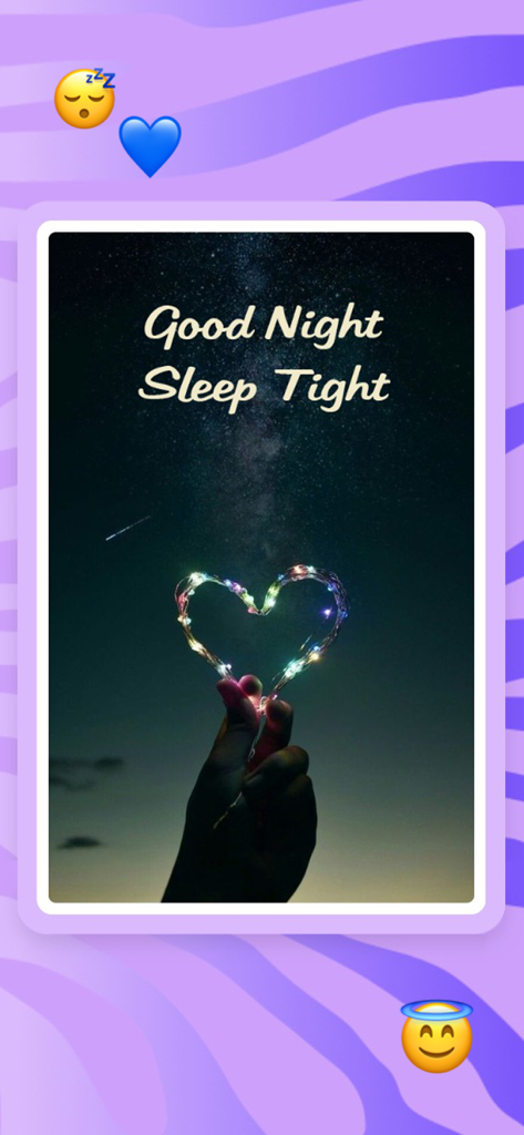 Greetify eCards,Birthday cards - Um cartão de felicitações digital de Boa Noite, Durma Bem, com uma mão segurando um coração brilhante de luzes contra um céu estrelado.