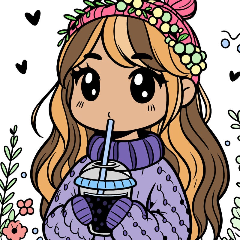 girl drinking boba in cozy sweater