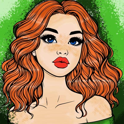 realistic girl with wavy hair and lips