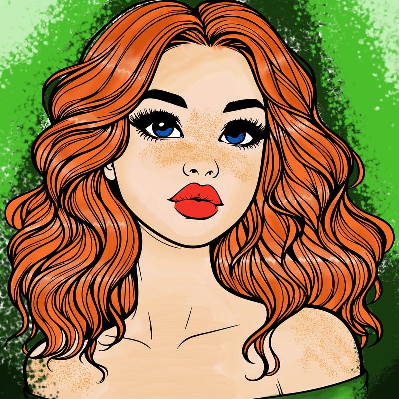 realistic girl with wavy hair and lips