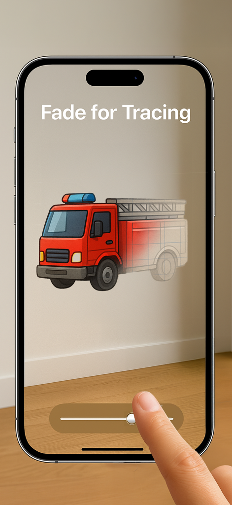Quick Draw: AR Tracing - Adjusting the opacity of a projected fire truck image for easier tracing on a wall