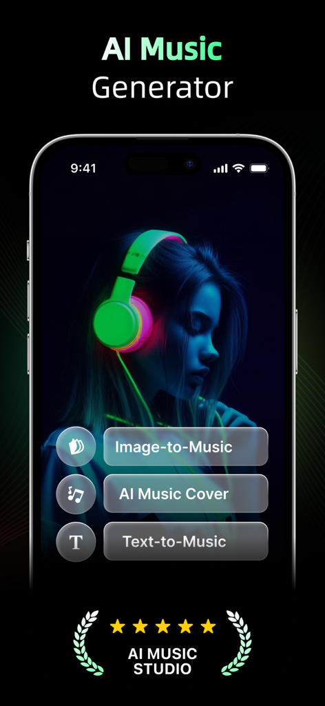 Oyamuse - AI Music Creator - Oyamuse AI Music Creator app home screen showing Image to Music and AI Music Cover features