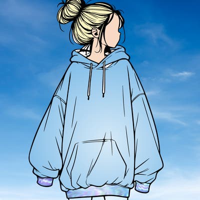 realistic girl with a oversized sweatshirt on and a bun