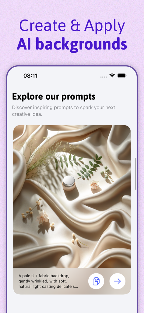 AI background generator prompt showing a product on an aesthetic silk fabric backdrop