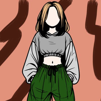 realistic girl faceless with baggy pants and a crop top