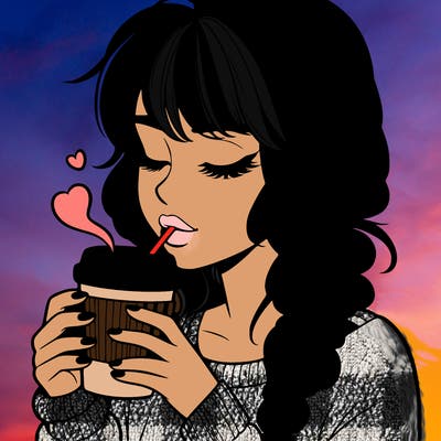 realistic girl drinking coffee
