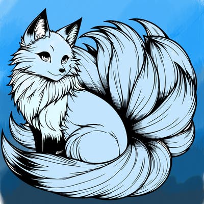 realistic detailed 9 tailed anime fox