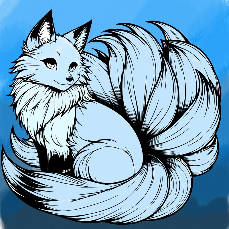 realistic detailed 9 tailed anime fox