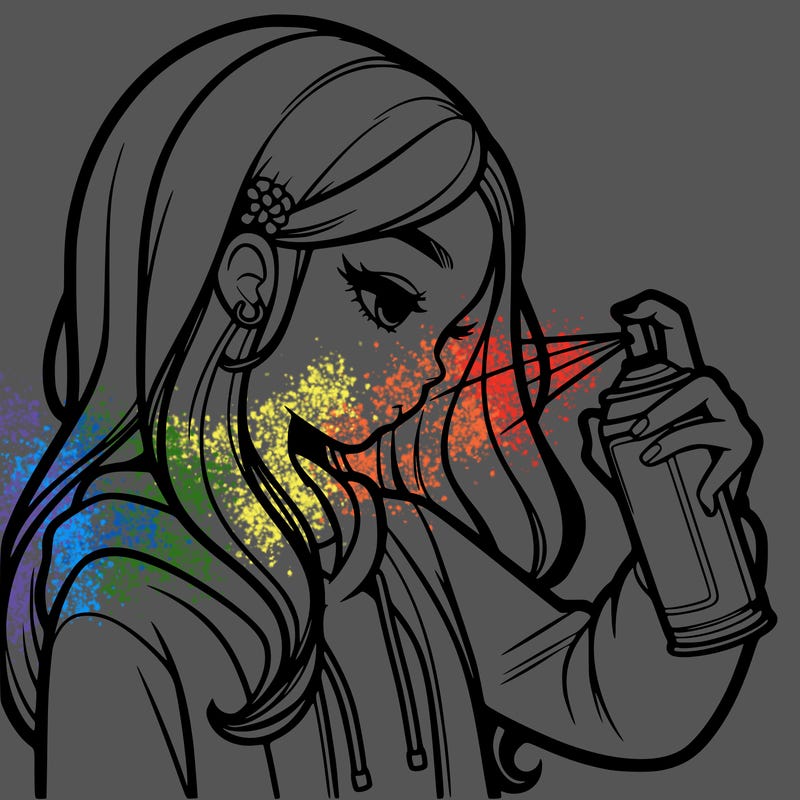 a realistic girl spray painting