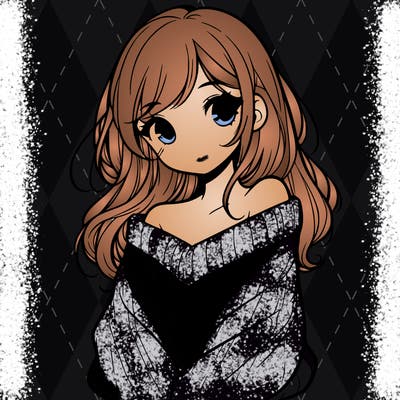 shy pretty girl wearing a sweater that is falling off one shoulder portrait