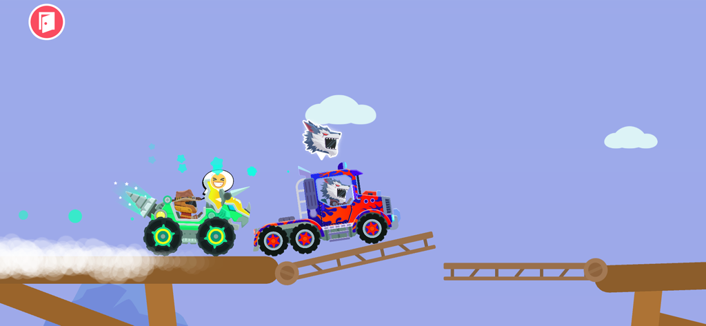 Car Racing Go Games for kids - 赤と緑のカートゥーン車が幼児向けゲームの木製トラックでレースしています。