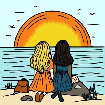 girls watching the sunset