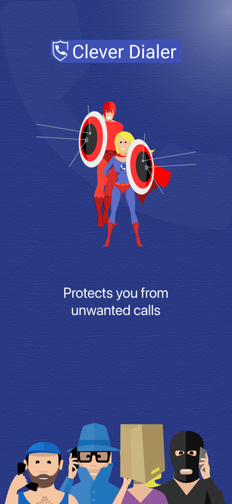 Illustration der Clever Dialer App, die einen Benutzer vor unerwünschten Spam-Anrufen schützt
