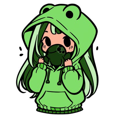 a girl holding a froggy hoodie