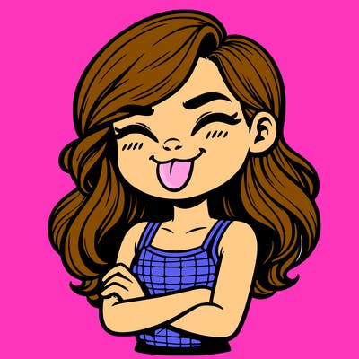 realistic girl crossing her arms and wearing a tank top with her tongue held out she has long hair