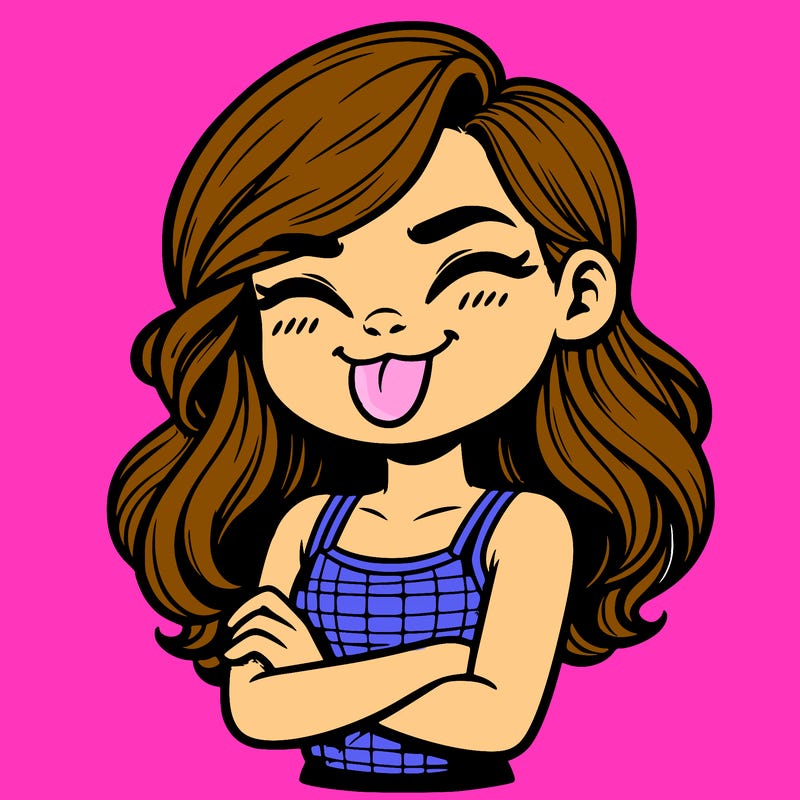 realistic girl crossing her arms and wearing a tank top with her tongue held out she has long hair
