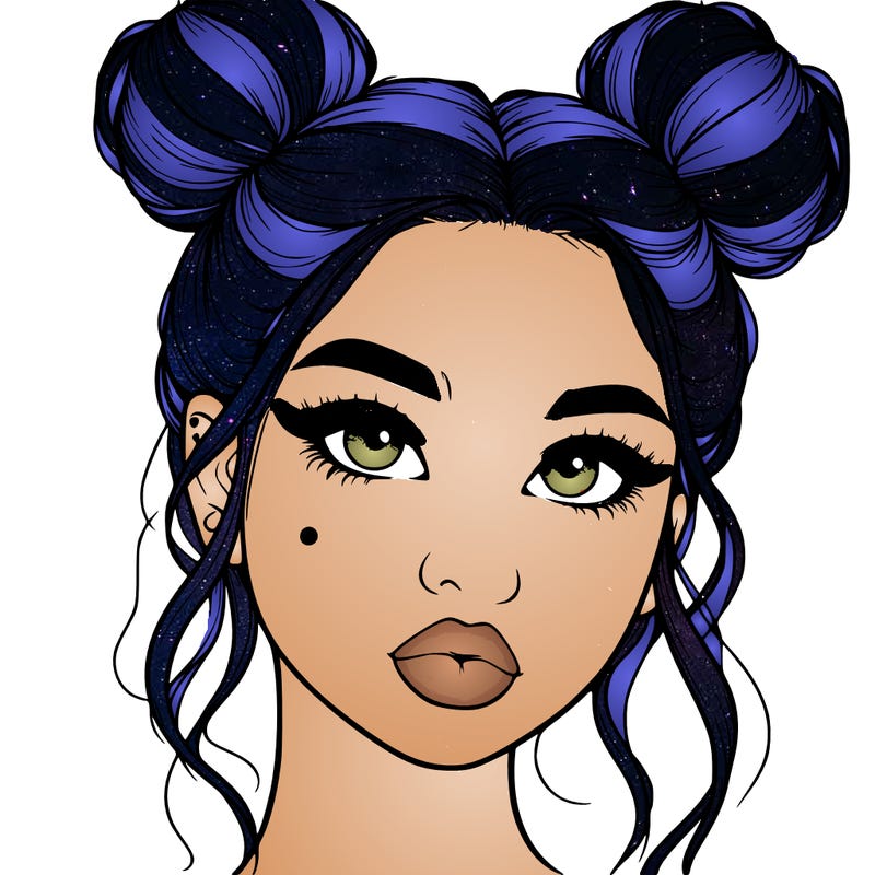 realistic girl with two buns on her hair and lips