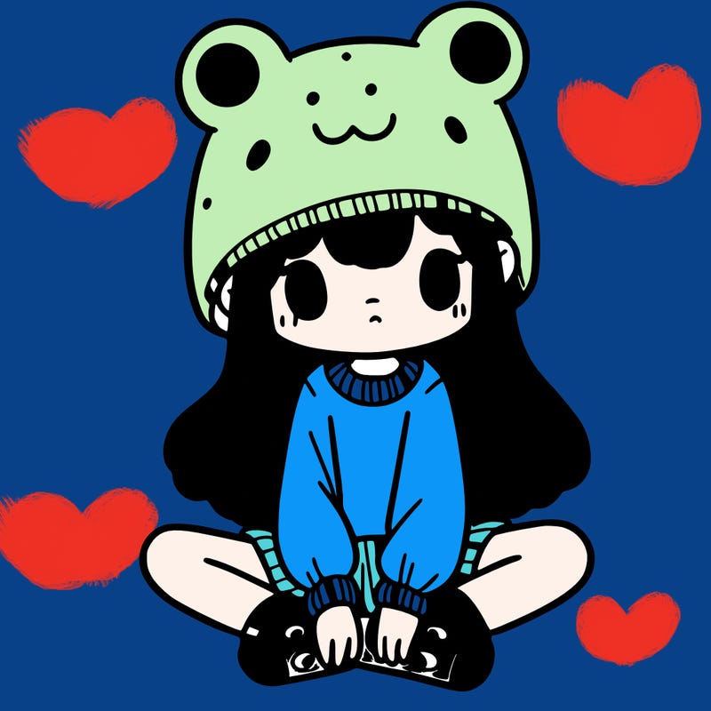 a girl wearing a frog hat and some frog socks