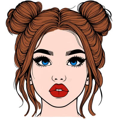 realistic girl with two buns on her hair and lips
