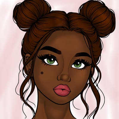 realistic girl with two buns on her hair and lips