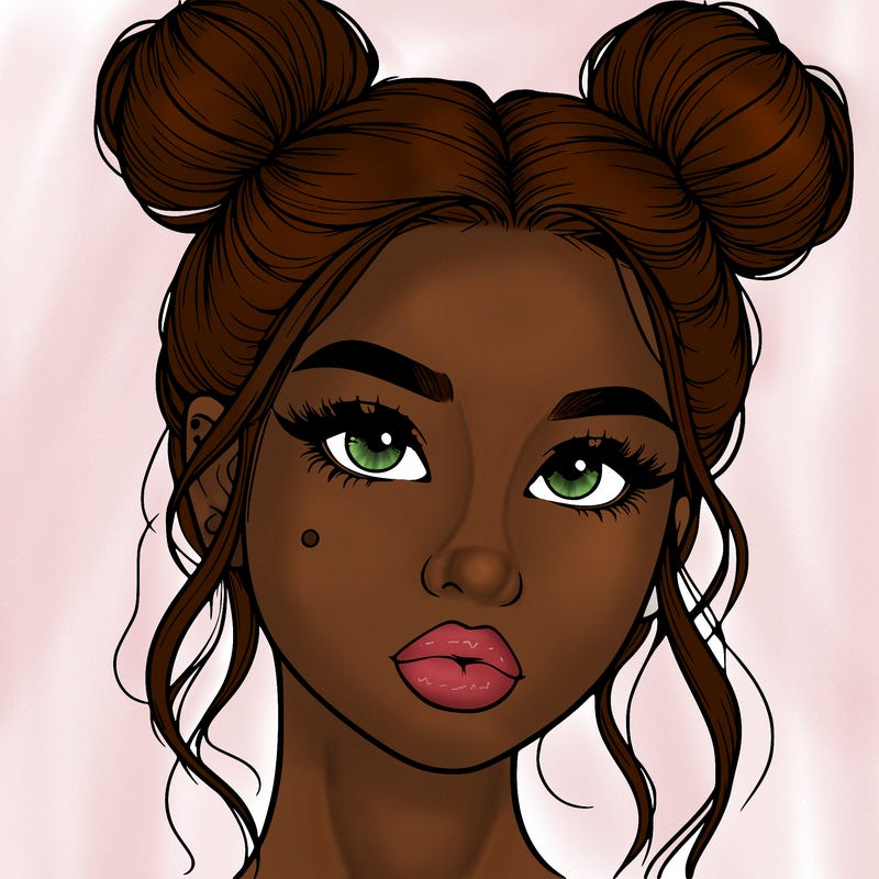 realistic girl with two buns on her hair and lips
