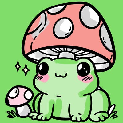 a cute frog with a mushroom hat
