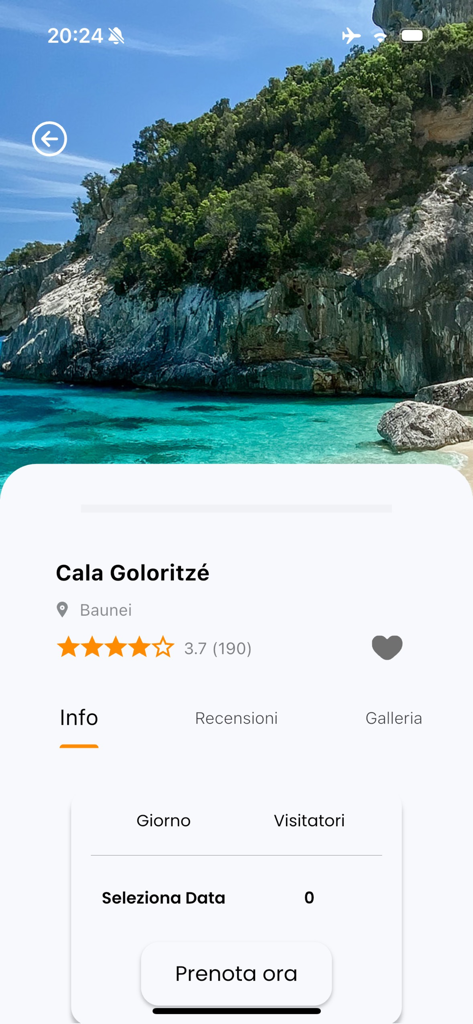 Heart of Sardinia - Heart of Sardinia app interface for booking access to Cala Goloritze beach