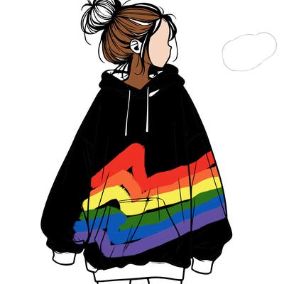 realistic girl with a oversized sweatshirt on and a bun