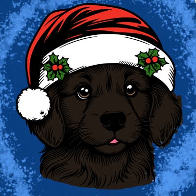 realistic dog wearing a santa hat