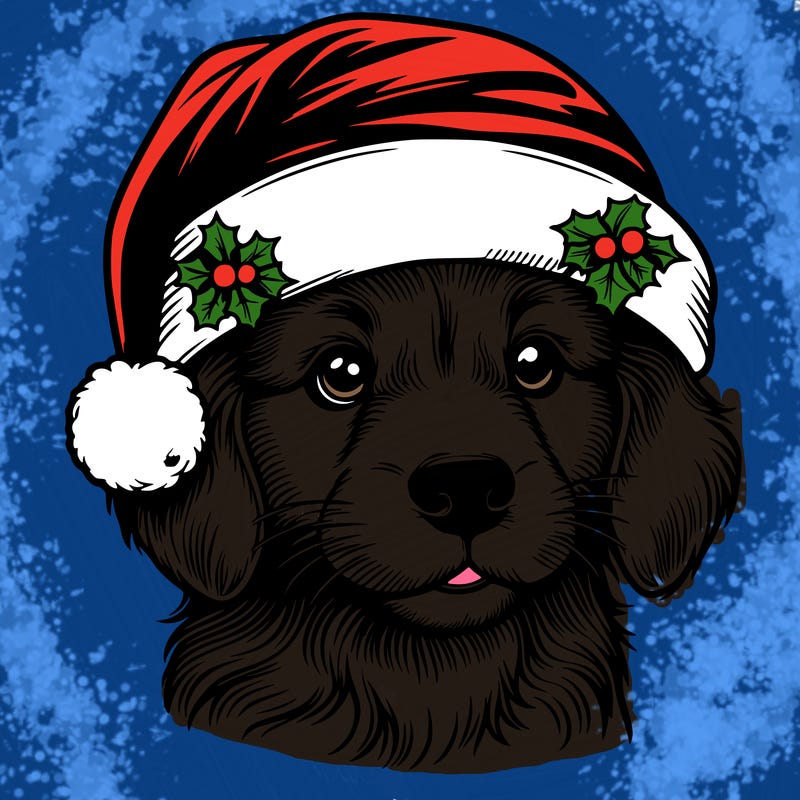 realistic dog wearing a santa hat