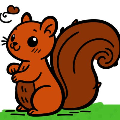 simple black line, no shading picture of squirrel