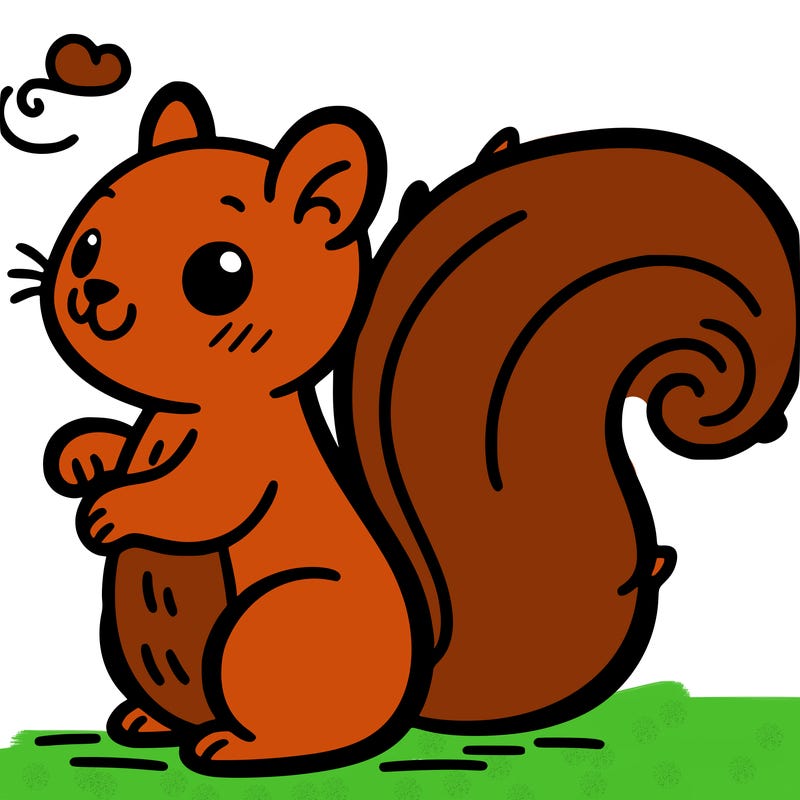 simple black line, no shading picture of squirrel