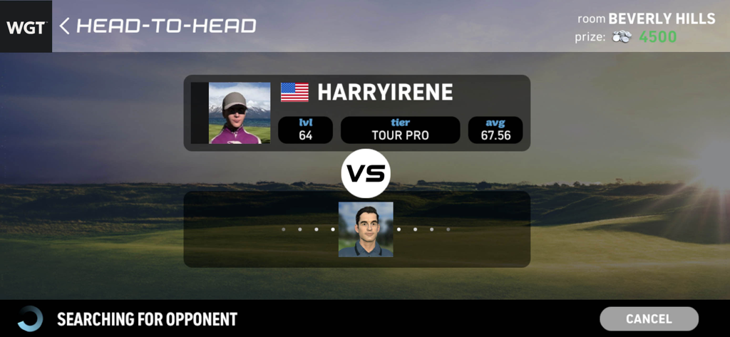 WGT Golf: Realistic Golf Game - WGT Golf multiplayer head to head matchmaking screen searching for an opponent