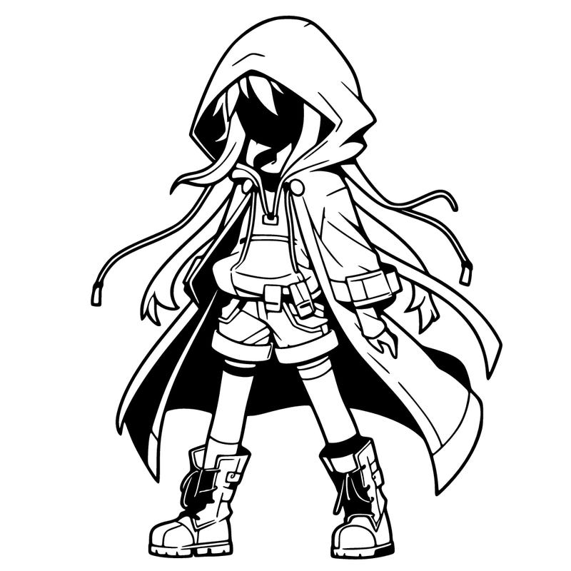 anime girl with hoodie,shorts and boots