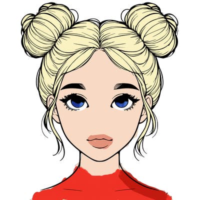 realistic girl with two buns on top of her head