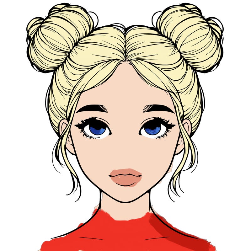 realistic girl with two buns on top of her head