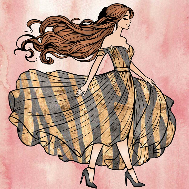 realistic woman in a dress flowing in the wind