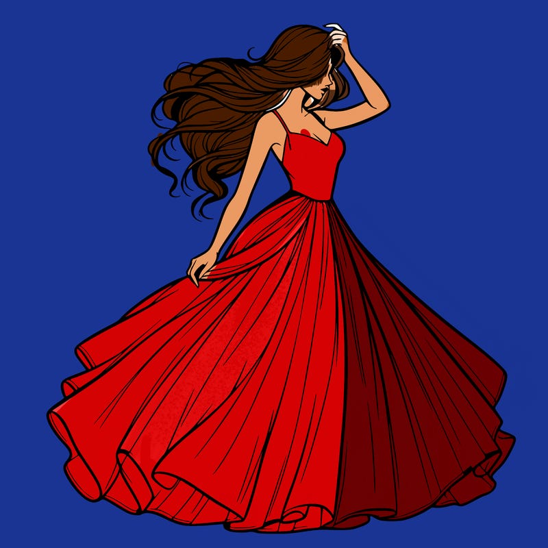 realistic woman with dress flowing in the wind