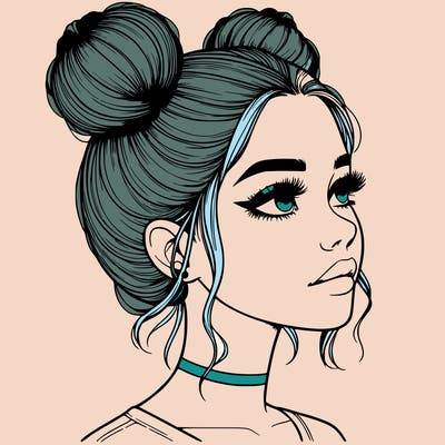 realistic girl with buns on the top of her head