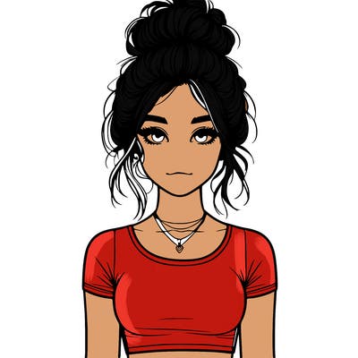 realistic girl with messy bun and croptop