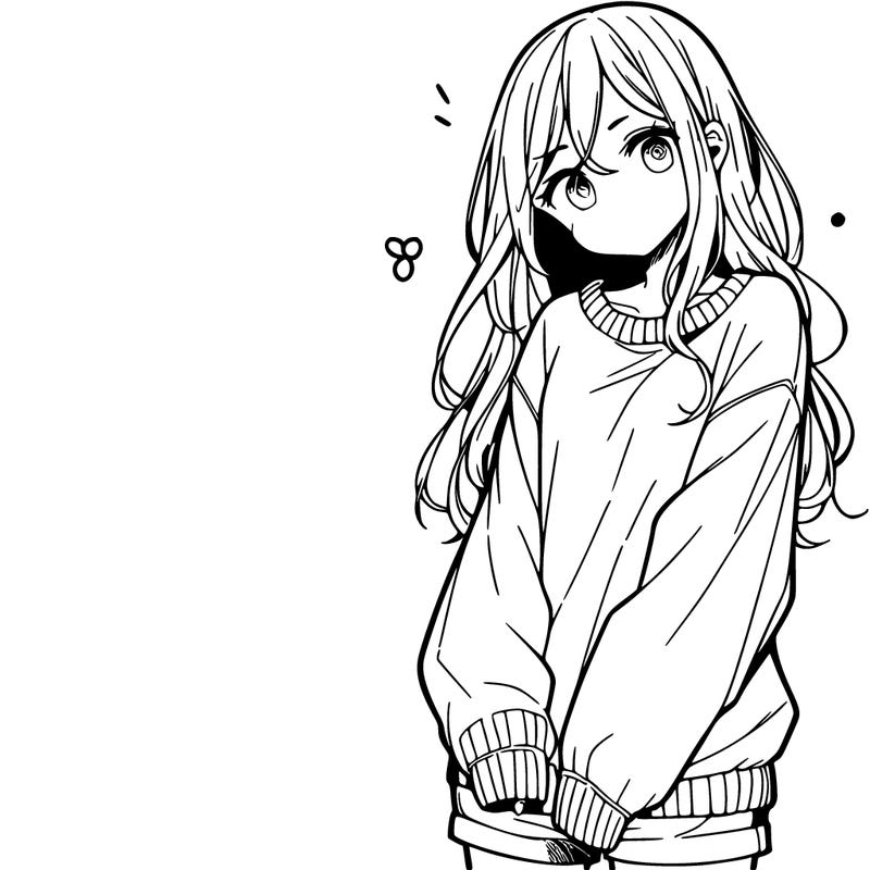 manga teen girl  in a sweater and baggy pants