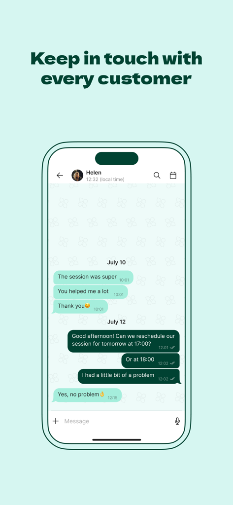 Mindly Therapist app integrated chat interface for client communication and scheduling