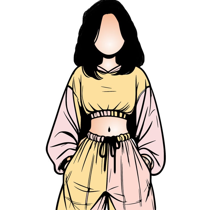 realistic girl faceless with baggy pants and a crop top