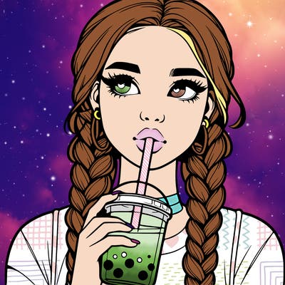 realistic girl with braided hair drinking boba