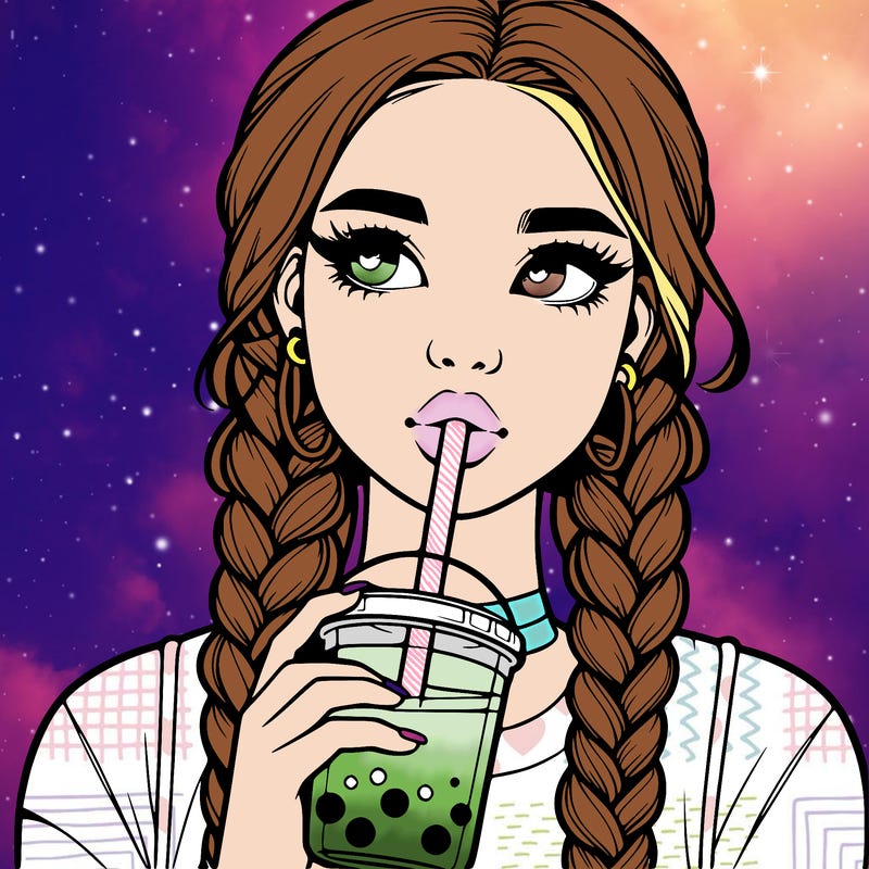 realistic girl with braided hair drinking boba