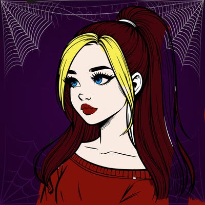 realistic girl with a high ponytail