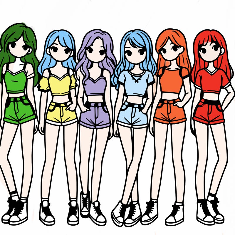 a group of girls wearing crop tops and shorts