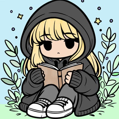 girl in oversized hoodie reading a book