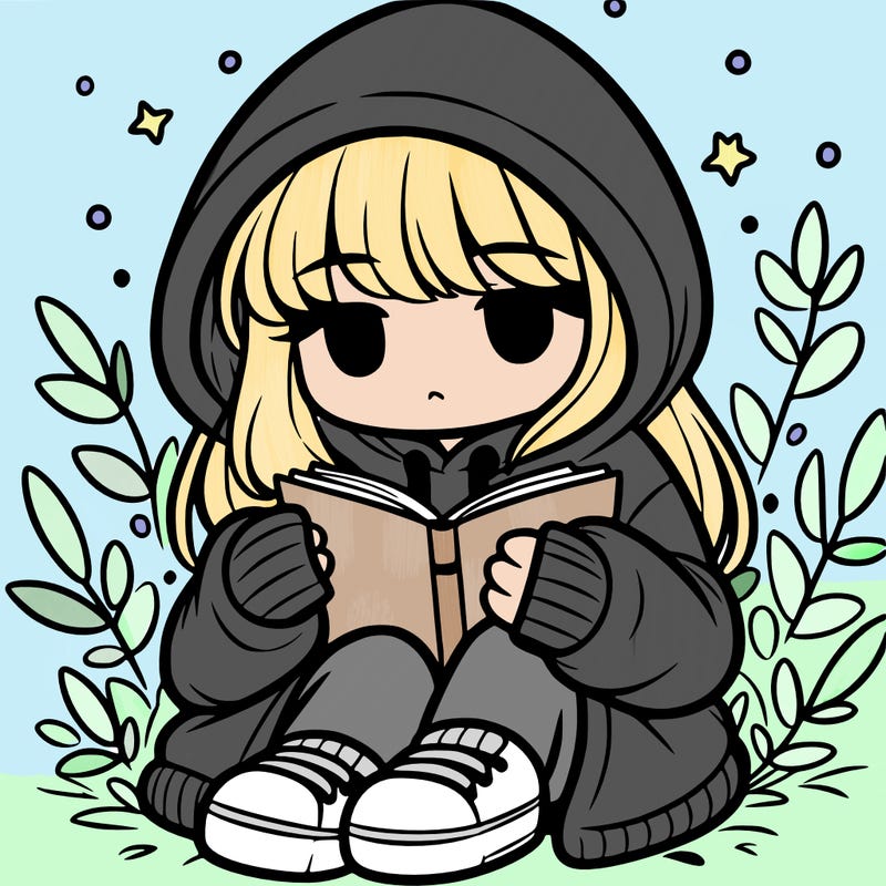 girl in oversized hoodie reading a book